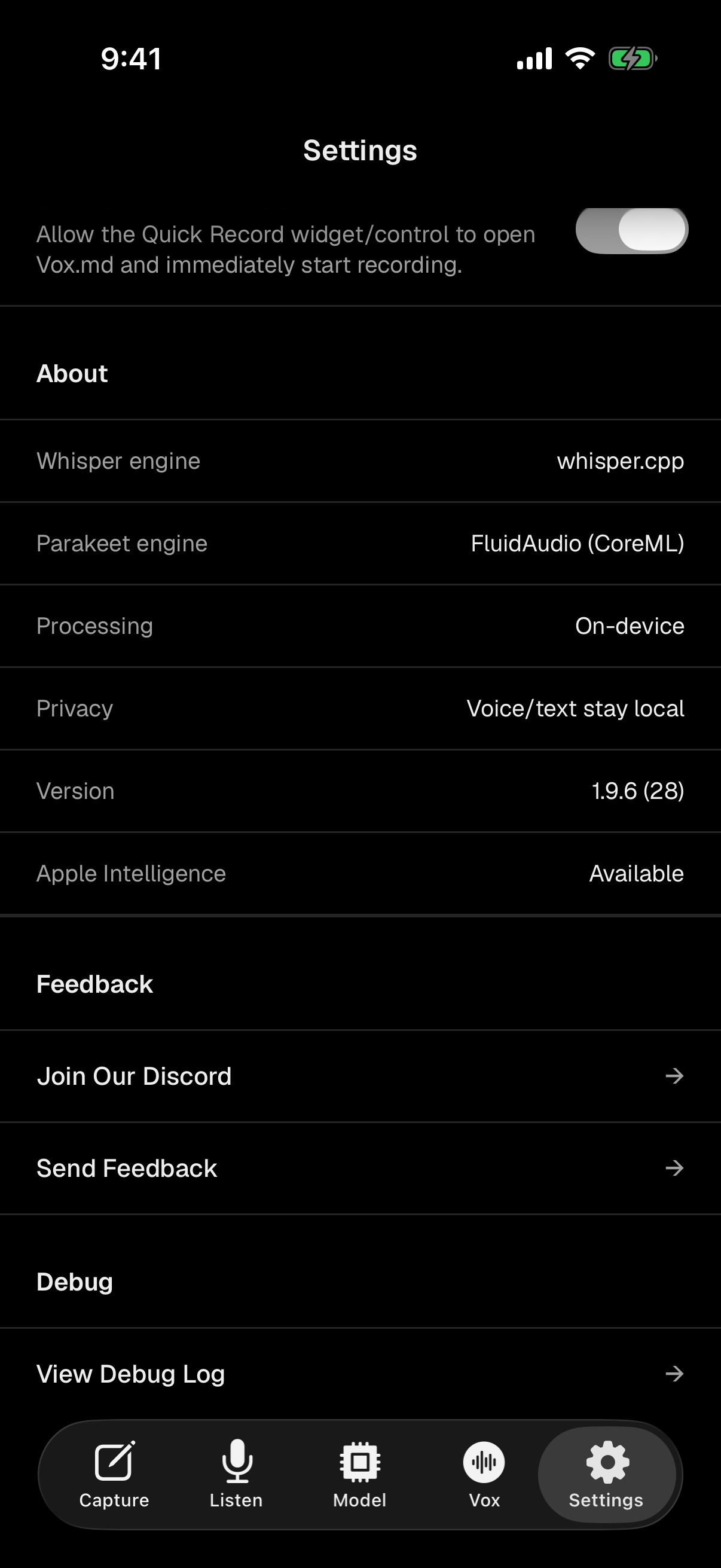 Vox.md local privacy and processing settings
